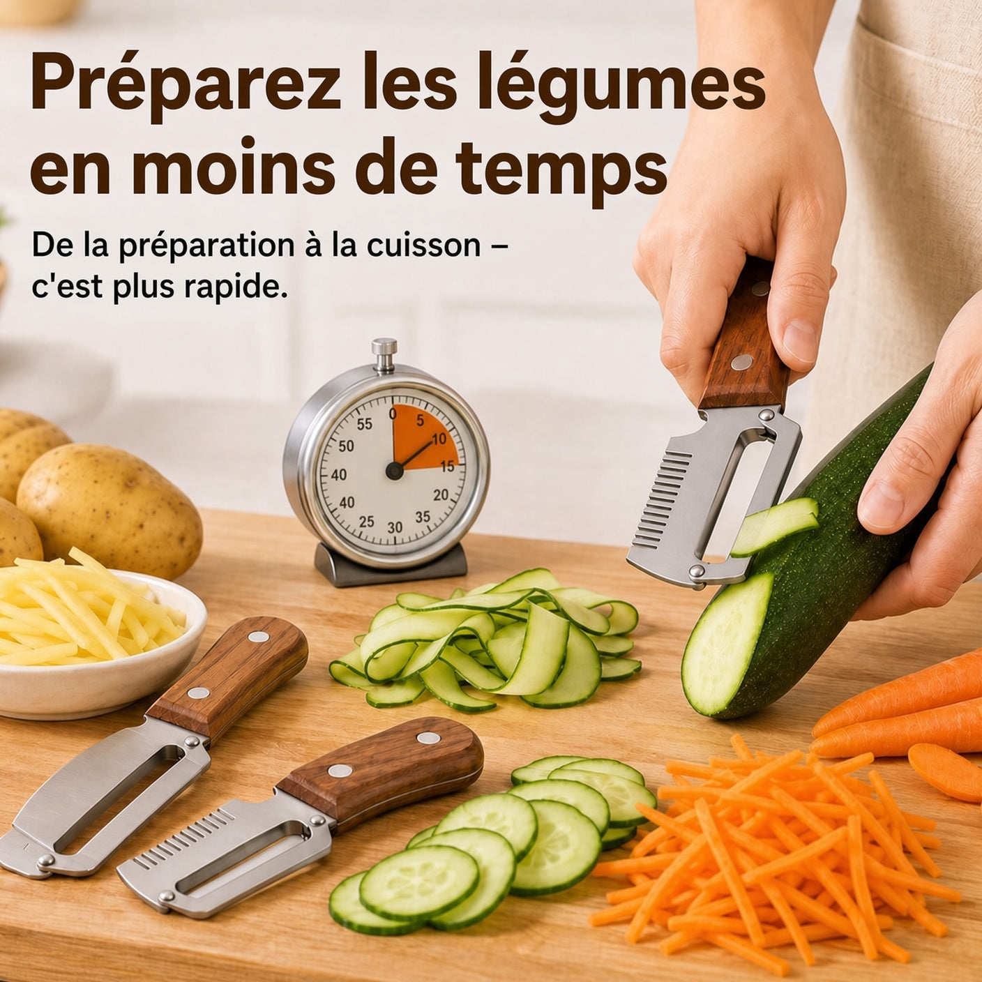 🔥 50 % DE RÉDUCTION 🔪🥕 Éplucheur Multifonctionnel en Bois – Lame Inox Ultra-Tranchante + Décapsuleur Intégré 🥔🍎
