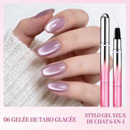 ✨ 50 % de réduction – Stylo 6-en-1 pour le soin des ongles & effet Cat Eye – Base, Builder, Couleur & Top Coat avec aimant intégré