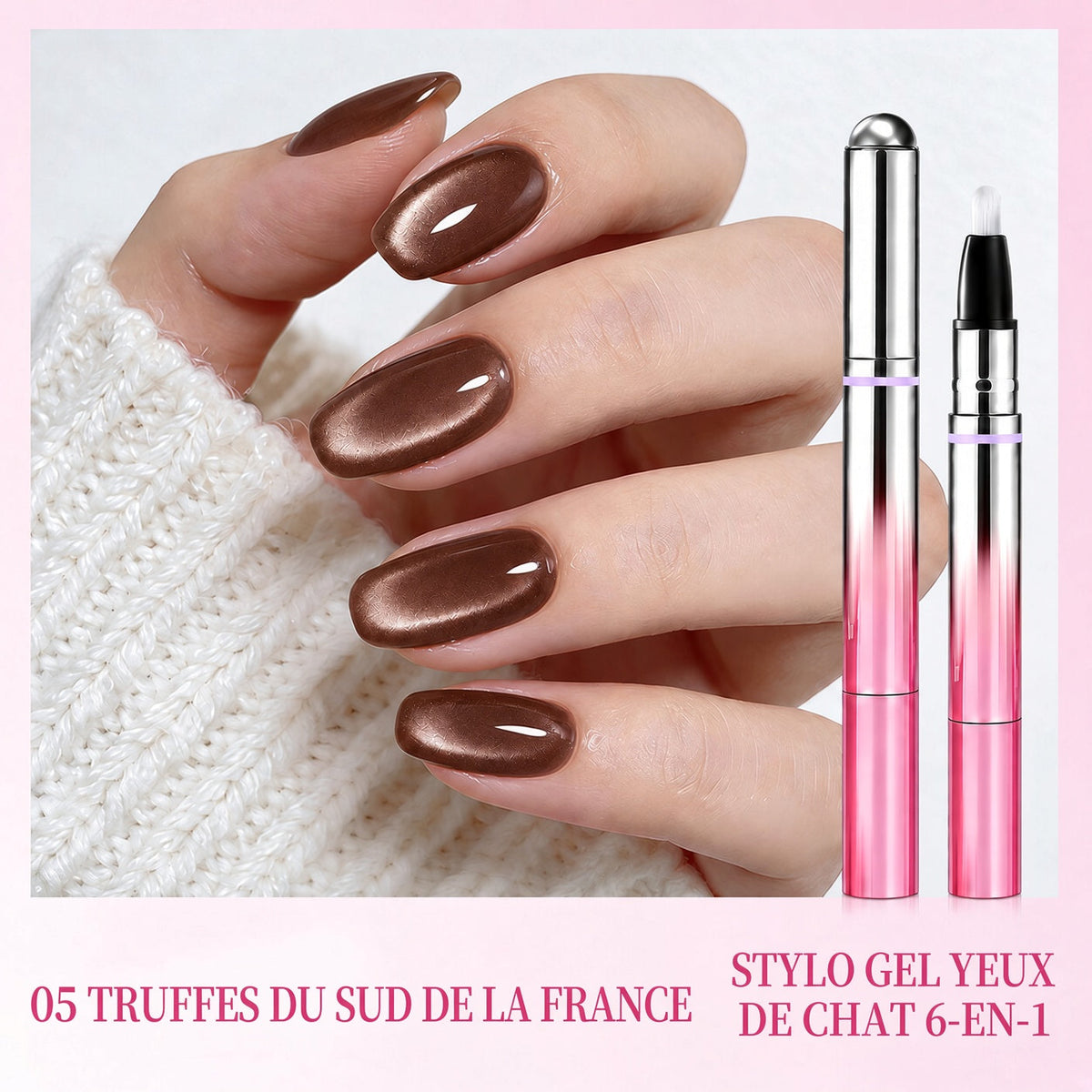 ✨ 50 % de réduction – Stylo 6-en-1 pour le soin des ongles & effet Cat Eye – Base, Builder, Couleur & Top Coat avec aimant intégré