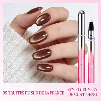 ✨ 50 % de réduction – Stylo 6-en-1 pour le soin des ongles & effet Cat Eye – Base, Builder, Couleur & Top Coat avec aimant intégré