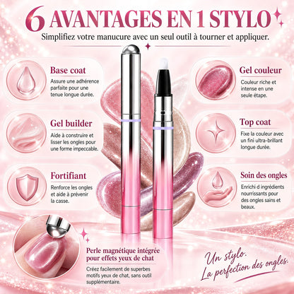 ✨ 50 % de réduction – Stylo 6-en-1 pour le soin des ongles & effet Cat Eye – Base, Builder, Couleur & Top Coat avec aimant intégré